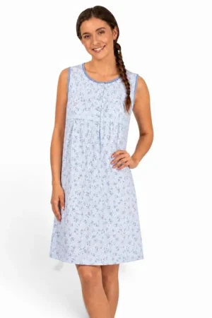 Prezzo Di Fabbrica Camicia da notte in cotone batista spalla larga Silvia Lingerie 1012 Cielo/Cielo