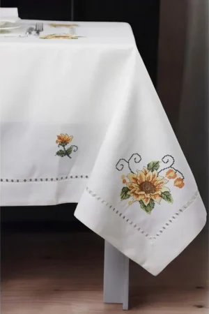 Prezzo Basso Servizio da tavola ricamato 18 posti tovaglia + tovaglioli art. 9502 Girasole