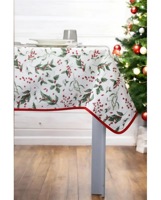 Tovaglia di Natale 18 posti Agrifoglio - 100% Cotone - Made in Italy Ultimissimo Modello