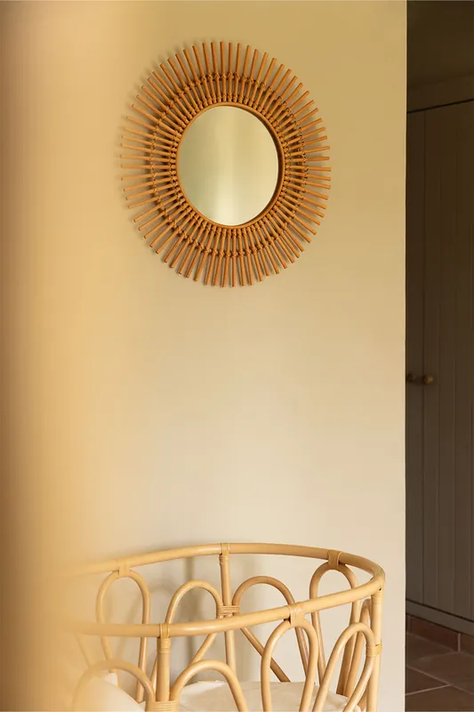 Saldi Specchio da parete rotondo Ø60 cm in rattan Beku