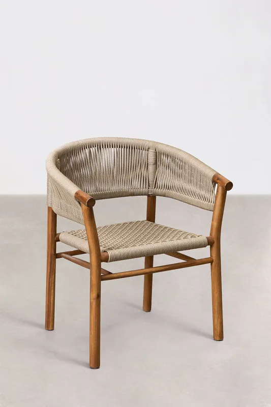 Confezione da 2 sedie da pranzo con braccioli in legno di acacia e corda intrecciata Tenay Classic Bestseller