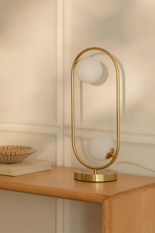 Lampada da tavolo in metallo con 2 sfere di vetro Blaise Must-Have