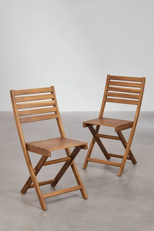 Set 2 sedie da giardino pieghevoli in legno di acacia Delawer Prezzo Scontato