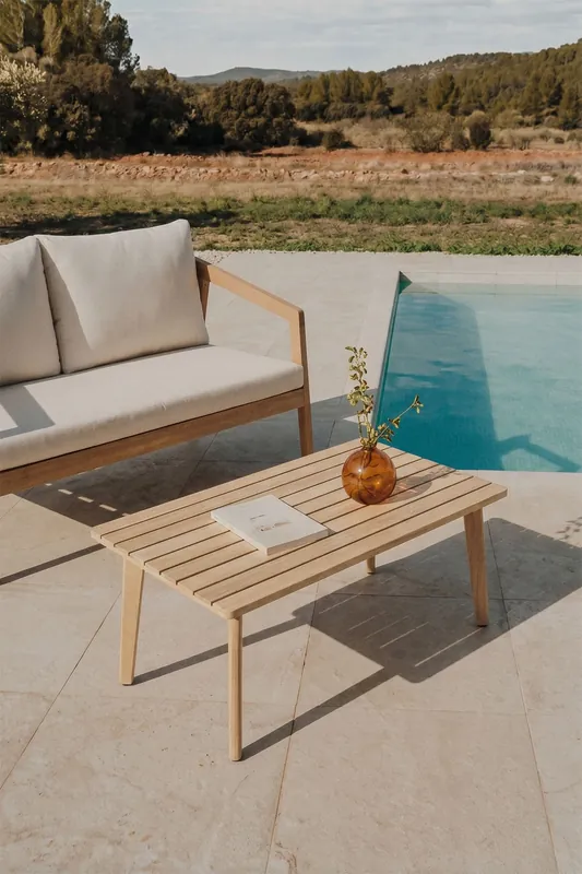 Tavolino da giardino rettangolare 90x50 cm in legno di acacia Kaela Professionale