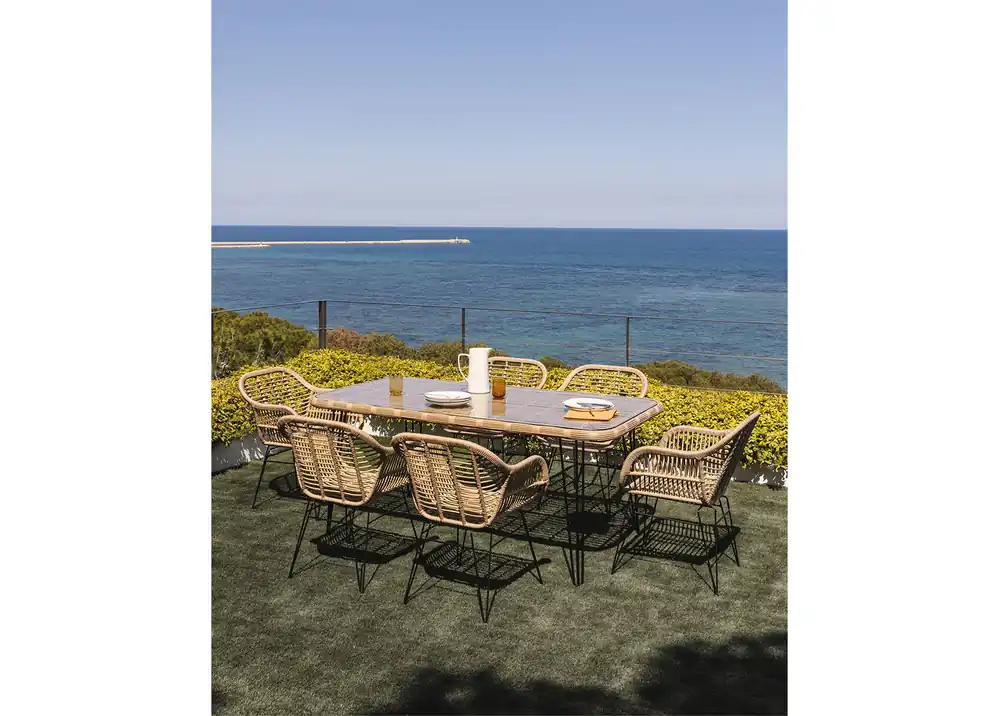Reso Gratuito Set da tavolo rettangolare 180x90 cm Leribert e 6 sedie da giardino in rattan sintetico Zole