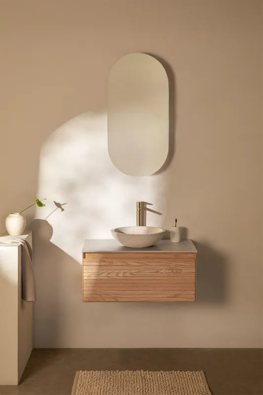 Ultime Pezzi Set di mobili da bagno sospesi 80x50 cm in legno di frassino Tedrik