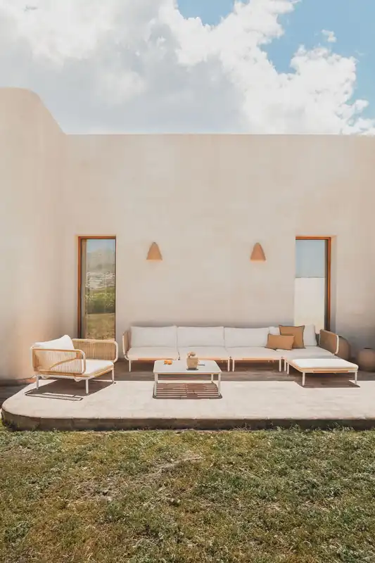 Set da giardino con divano modulare angolare a 4 pezzi con tavolino, pouf e poltrona in acciaio Roubly Soddisfatti O Rimborsati
