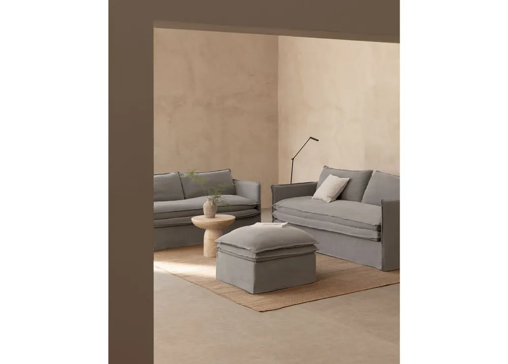 Spedizione Espresso Set da salotto con divano 2 posti, divano 3 posti e pouf in lino e cotone Grace
