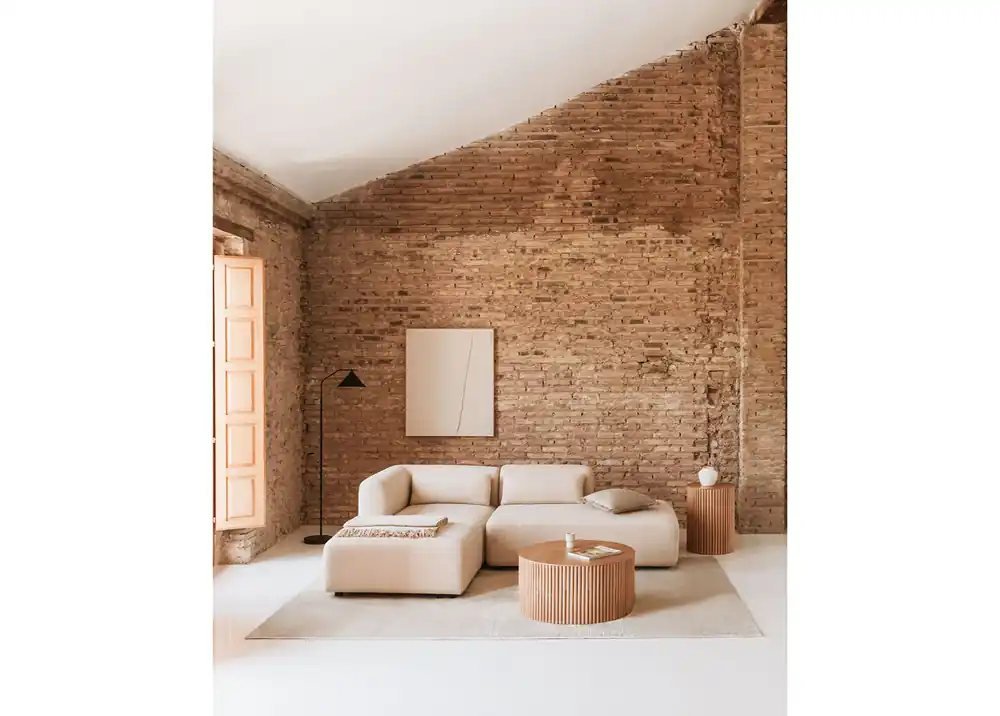 Divano modulare angolare a 2 pezzi con chaise longue destra e pouf Fogler Nuova Collezione