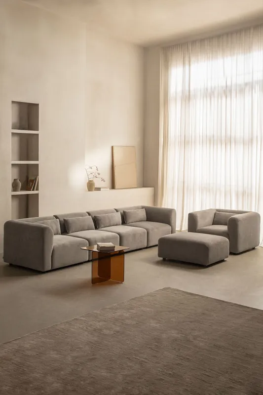 Ultimissimo Modello Set soggiorno con divano modulare a 4 pezzi, poltrona e pouf Fogler