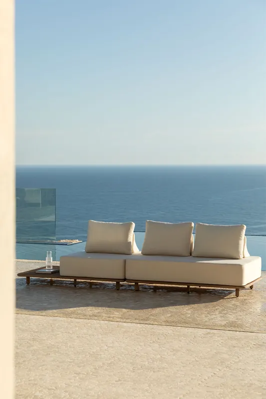 Promozione Esclusiva Divano modulare chaise longue a 2 pezzi per giardino con tavolino in acacia Portet