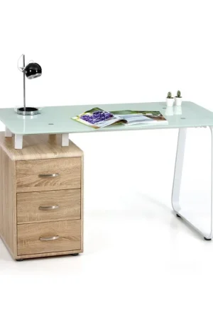 A Buon Prezzo Scrivania in Vetro Tavolo Rovere con Cassettiera da Ufficio Cameretta Porta Pc