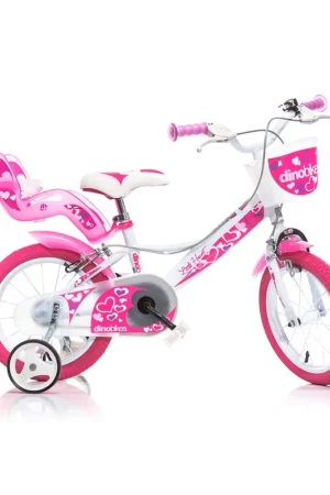 Bicicletta per Bambina Ruota 16 Pollici 4 5 anni Piccoli Cuori con Rotelle Freni Promozione Esclusiva
