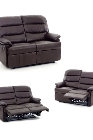 Divano a due 2 Posti Reclinabile Relax Marrone Ecopelle Poggiapiedi Poggiatesta Ultime Pezzi