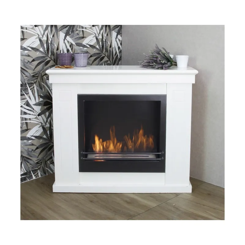 Camino a Bioetanolo da terra 3 Kw Bianco Stufa Cornice in Legno Bruciatore 1.7lt Reso Gratuito