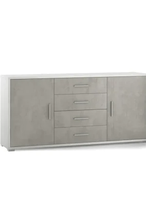 Soddisfatti O Rimborsati Credenza 2 Ante 4 Cassetti Cemento e Bianco Contenitore Buffet Madia PortaTv