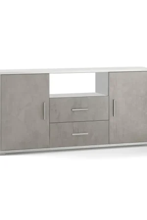 Prezzo Basso Mobile Madia 2 Ante 2 Cassetti Bianco e Cemento Contenitore Buffet Credenza