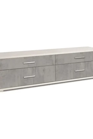 Offerta Lampo Mobile Moderno Porta TV 180 4 Cassetti Ossido Bianco Cemento da Soggiorno Basso