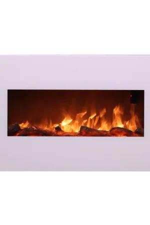 Camino Elettrico da Parete a Muro con Led Fiamma Finta Vetro Acciaio 1500 Watt Bianco Must-Have