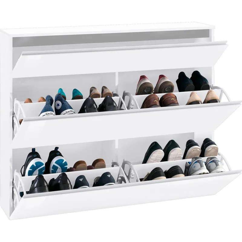 Scarpiera Bianco Lucido 3 Ante Ribalta Mobile Moderno Scarpe in Legno Prezzo Conveniente