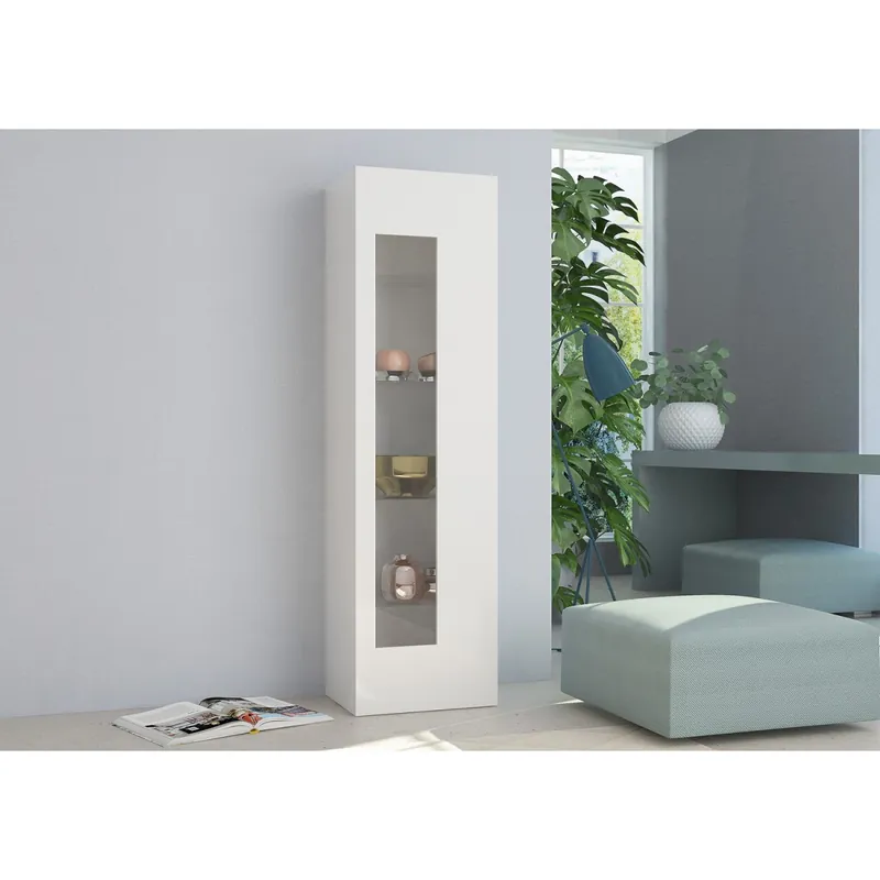 Vetrina a 1 Anta Mobile con 4 Ripiani Credenza da Ingresso Bianco Lucido Solo Oggi