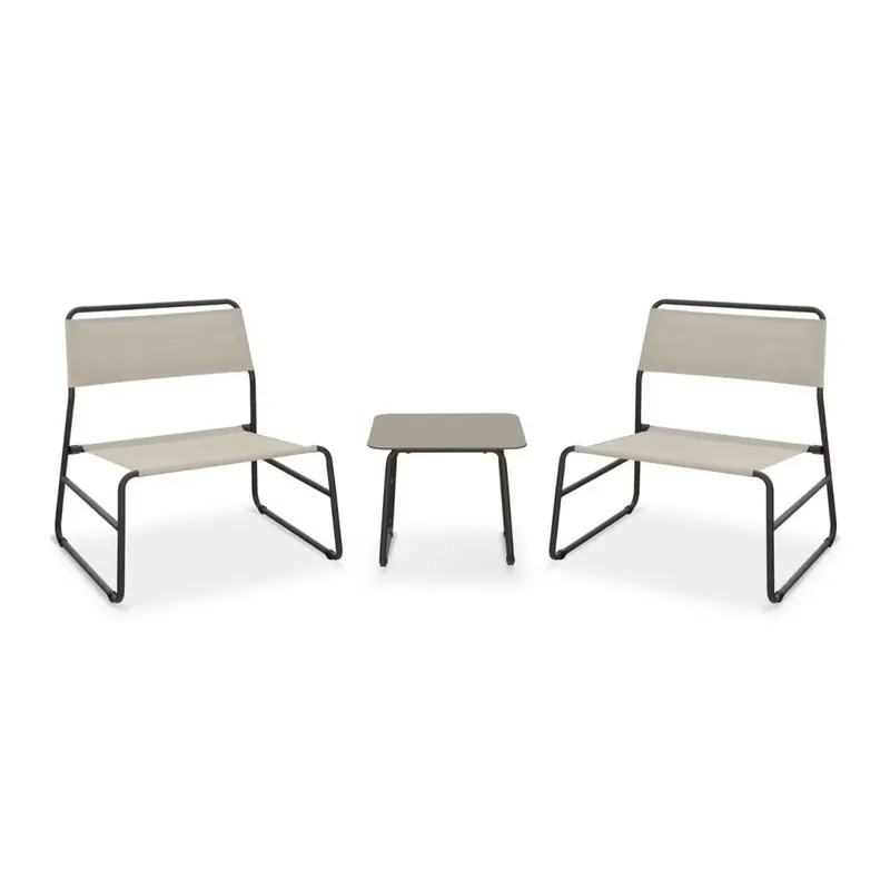 Offerta Speciale Salottino Elegante Set con Tavolo e 2 Poltrone per Giardino in Acciaio