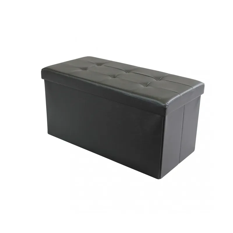 Pouf Contenitore Poggiapiedi in Ecopelle Nero Rettangolare 76x38 cm Ultima Occasione