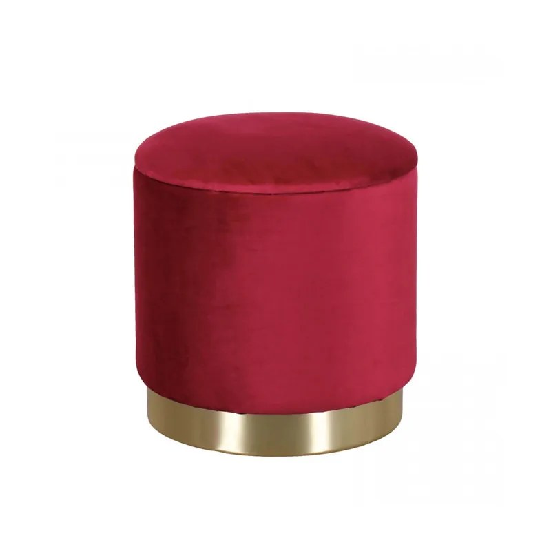 Compra Adesso Pouf Poggiapiedi Rotondo da Salotto in Velluto Rosso base oro
