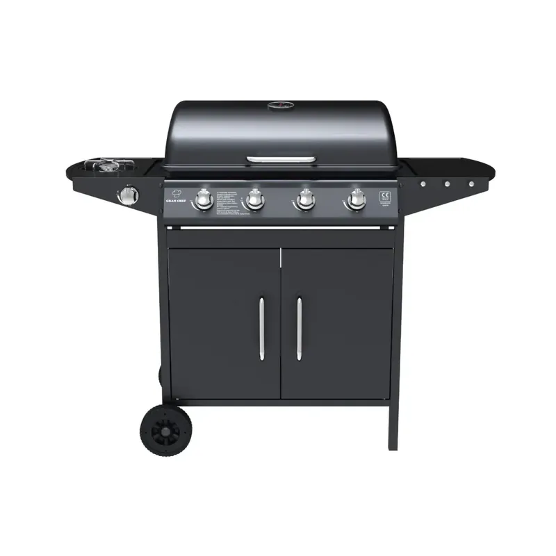 Barbecue a Gas da Esterno 122x53x97H cm 4+1 Fuochi Nero con Termometro Quantità Limitata