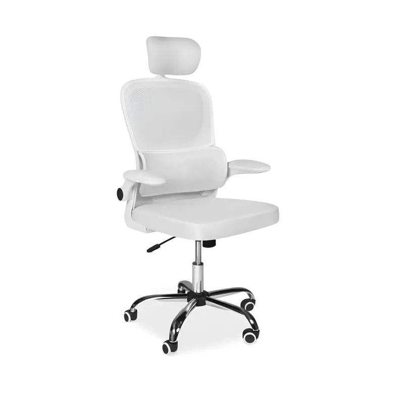 Professionale Sedia da Ufficio Ergonomica Bianca in Rete con Braccioli e Poggiatesta