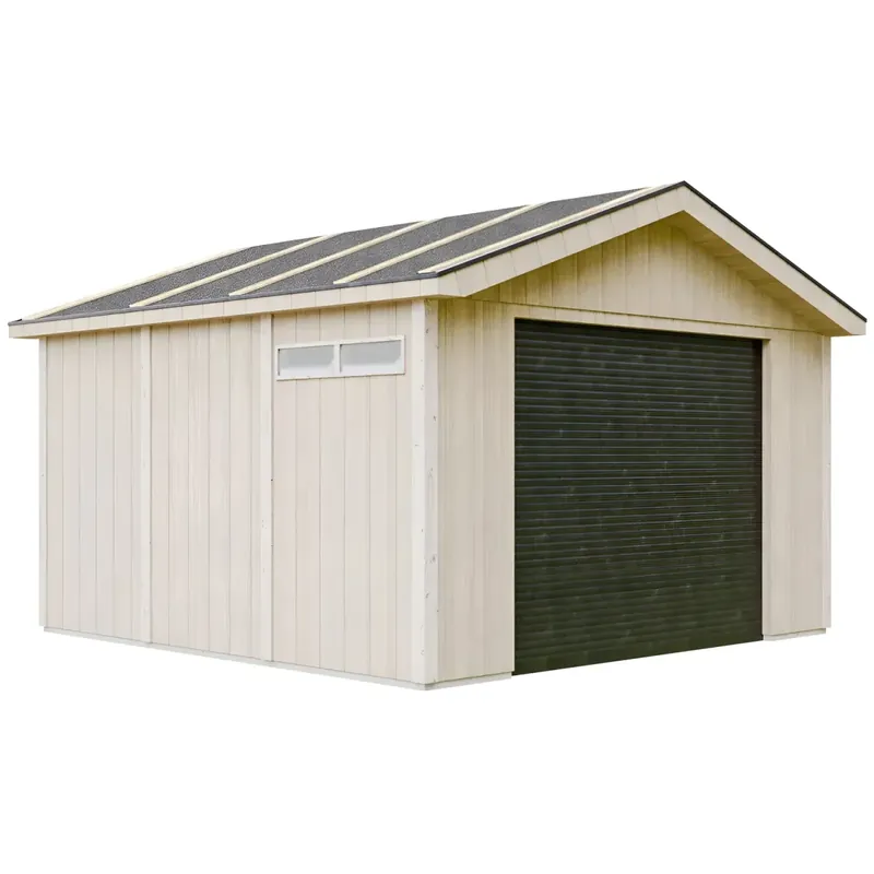 Garage in Legno Grezzo 368x354 cm a Pannelli Box con Porta Elettrica Novità
