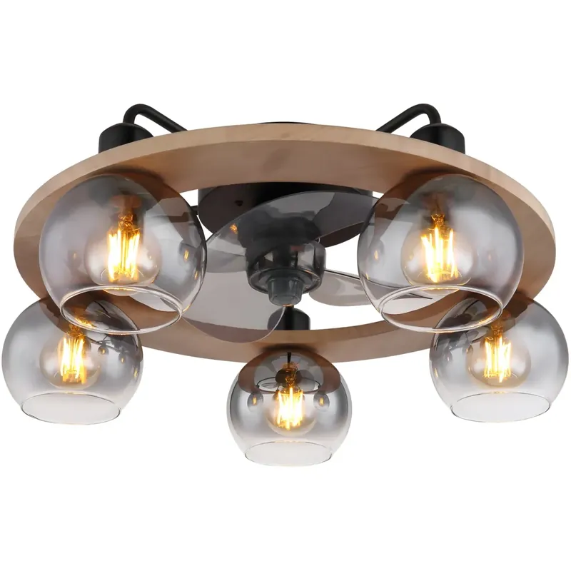 Prezzo Basso Ventilatore Soffitto con Luce 5 Bracci E27 3 Pale Nero Effetto Legno