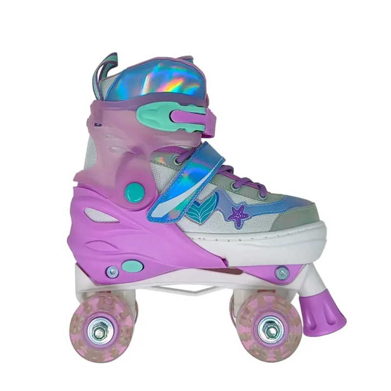 Economico Pattini per Bambini Quad Mermaid Regolabili 30-33 4 Ruote LED Luminose
