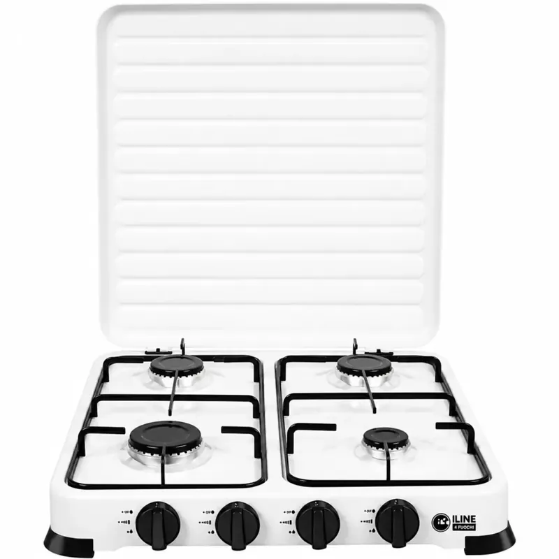 Fornello a Gas GPL 4 Fuochi Portatile 6,2 kW con Coperchio da Esterno Esclusivo