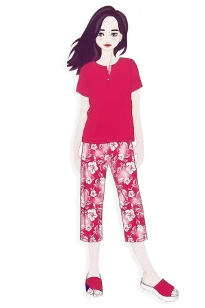 Occasione Amica Pigiama Cotone Leggero da Donna Mezze Maniche Capri 21A534 S34