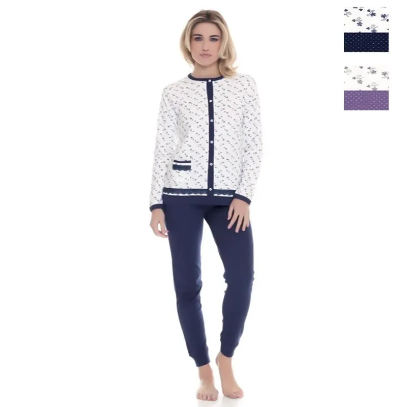 Professionale MyPi Pigiama Donna Lungo Aperto Avanti Cotone Leggero 1653 S23