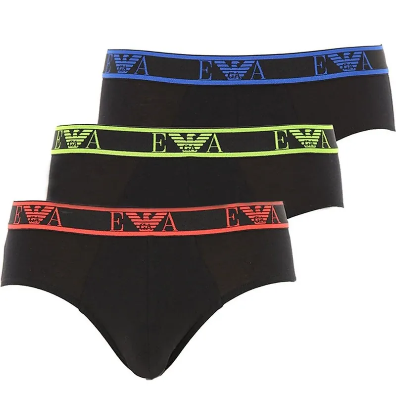 Emporio Armani Slip Uomo Set 3 Slip Elastico Logo Nero Fluo 21320 S37 Bestseller