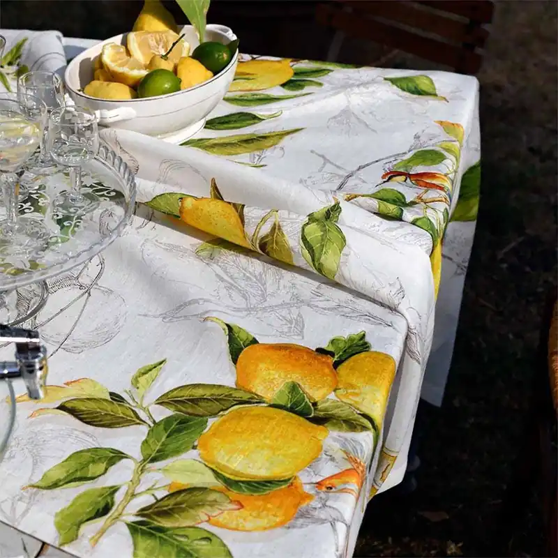 Pagamento Sicuro Tessitura Toscana Telerie Tovaglia da Tavola in 100% Puro lino Limoncello