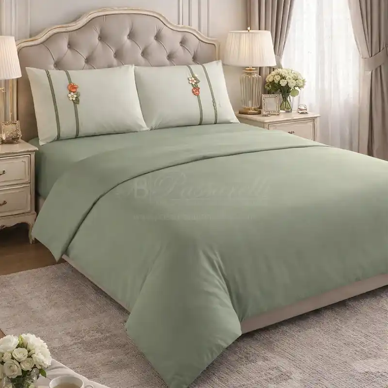 Nuova Collezione THUN® Completo Letto Matrimoniale in Cotone Country Bloom Green
