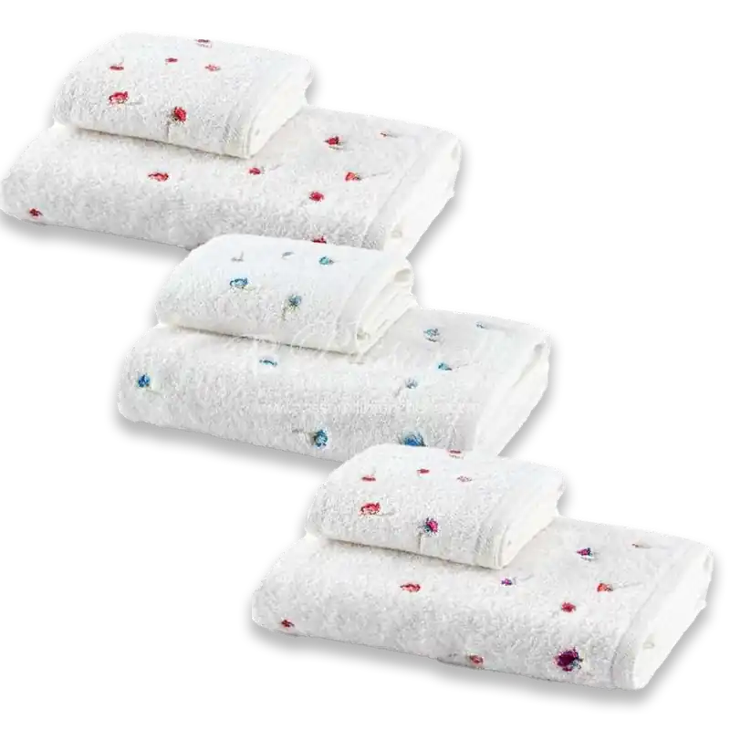 Spedito Oggi Zucchi Set 3+3 spugna viso + ospite con ricamo 100% cotone Ginny 2411S50