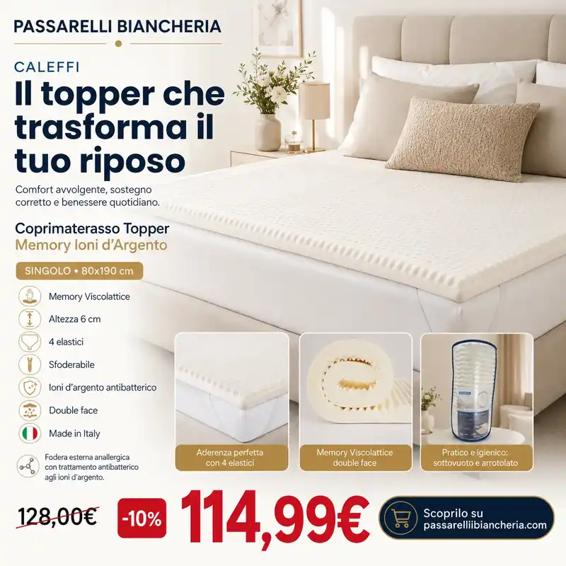 Prezzo Scontato Caleffi Topper Memory Ioni d'argento - Varie Dimensioni