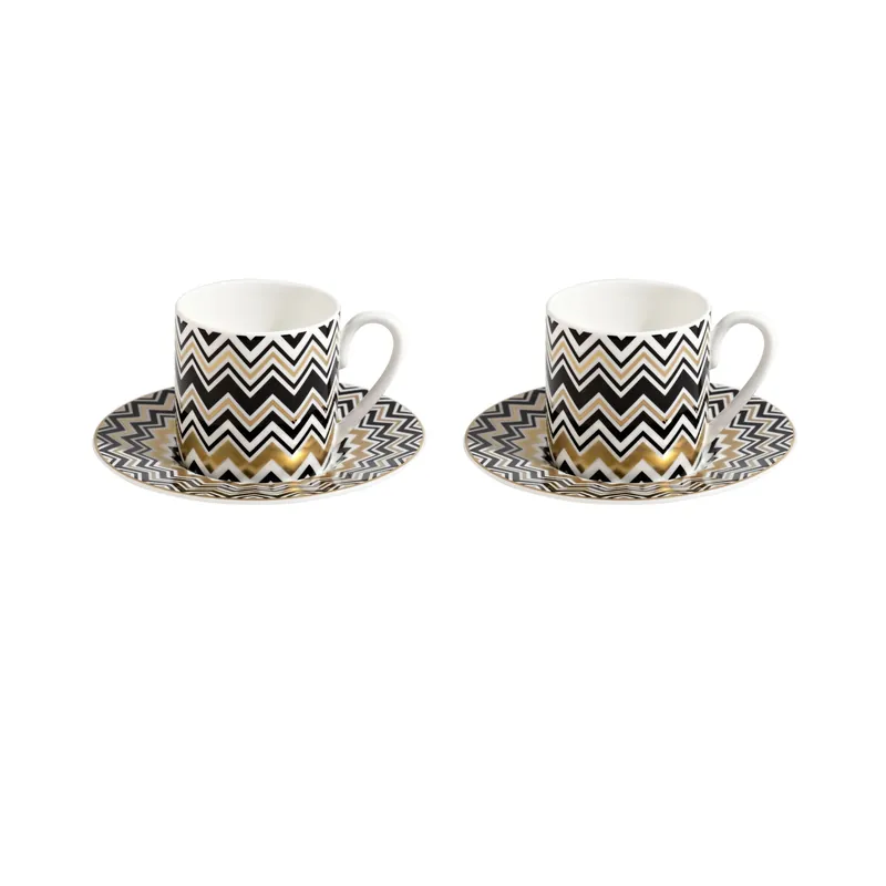 Nuovo Arrivo Missoni 2 tazze da caffè con piattino Zig Zag Gold - Luxury box