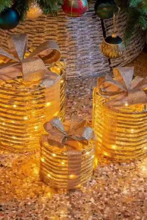 Set di 3 regali luminosi a pile 90 LED (H30 cm) Gift Oro e bianco caldo Vendita Finale