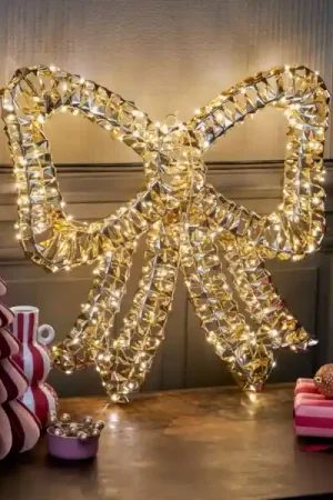 Nuovo Arrivo Fiocco luminoso 400 LED (H46 cm) Effetto Flash Oro e bianco caldo