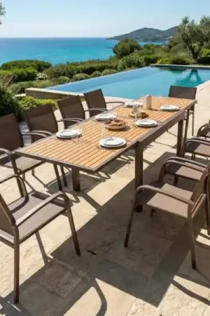 Tavolo da giardino allungabile in alluminio 10 posti (135/270 x 90 cm) Murano Bronzo e effetto legno Acquista Ora