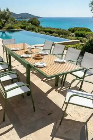 Nuovo Arrivo Tavolo da giardino allungabile in alluminio 12 posti (200/320 x 100 cm) Murano Verde effetto legno