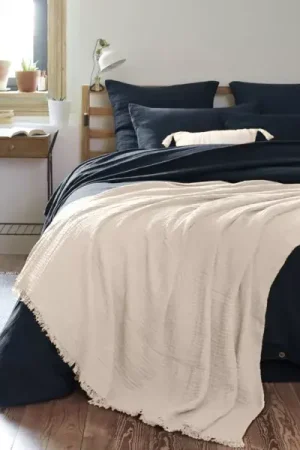 Consegna Rapida Plaid garza di cotone (220 cm) Gaïa Beige pampa