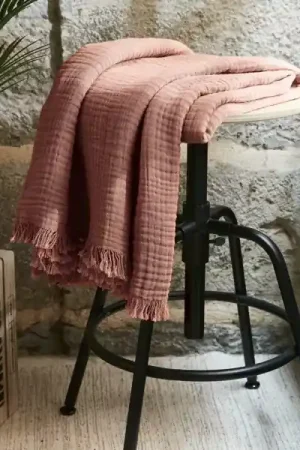 Plaid garza di cotone (160 cm) Gaïa Rosa pesca Novità