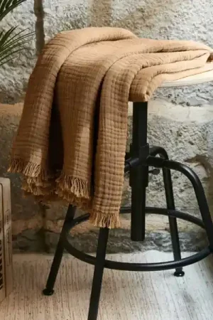 Plaid garza di cotone (160 cm) Gaïa Camel Subito Disponibile