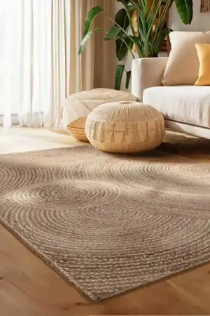 Tappeto da soggiorno rettangolare juta intrecciata a mano (160 x 230 cm) Neha Beige Offerta Lampo